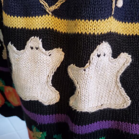 Vintage 80s Black Halloween Maximalist Embroidered Cardigan Sweater Kitschy - Picture 6 of 10